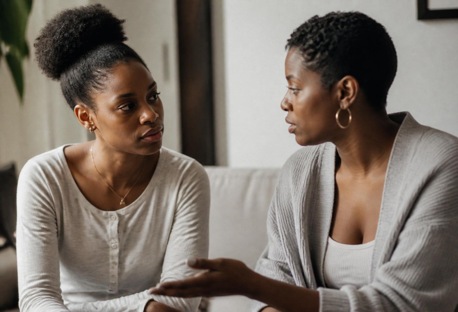 Two Black women in meaningful conversation
